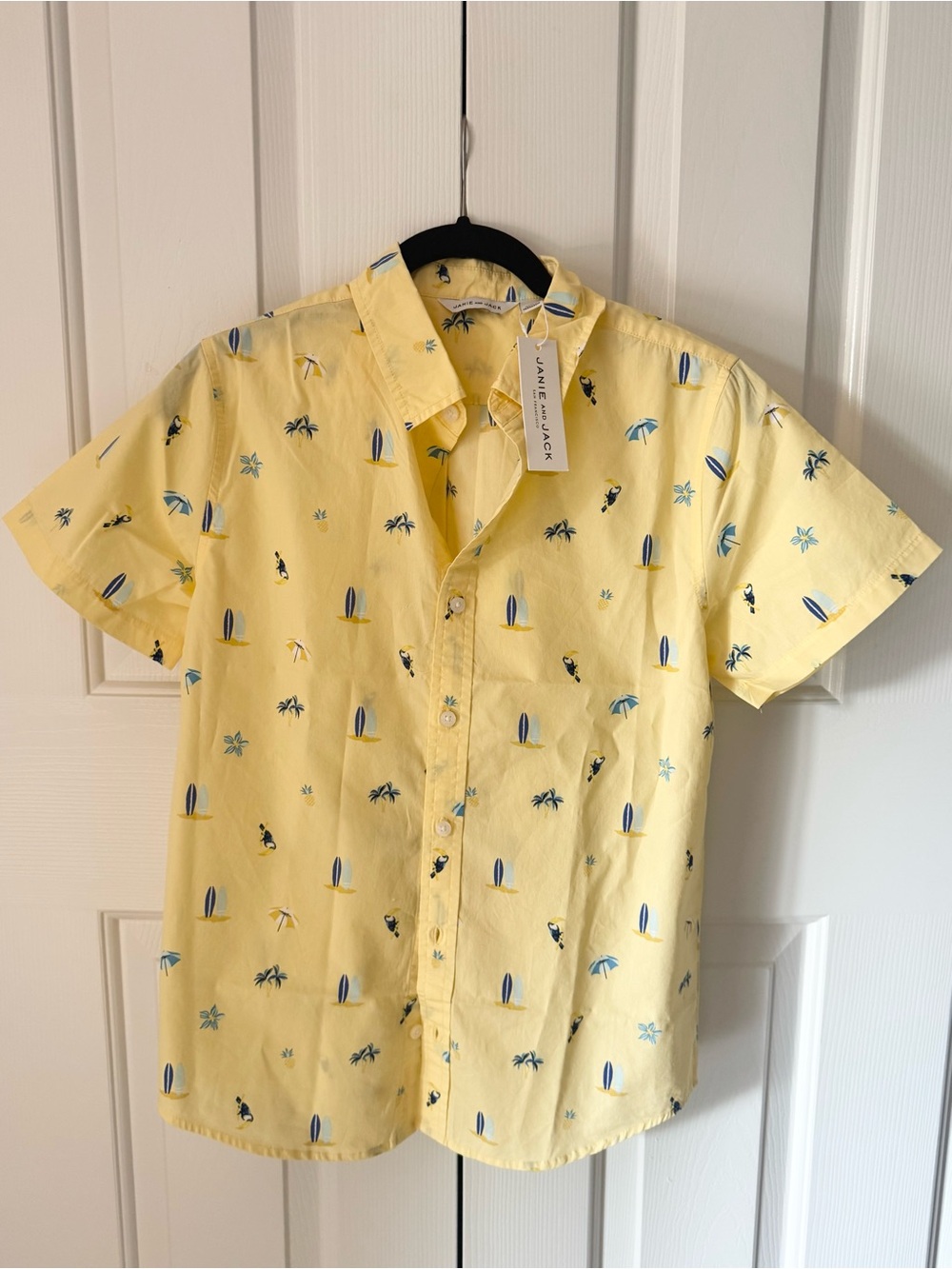 NWT Janie and Jack Yellow Short-Sleeve Button-Down with Summer/Surf Motif